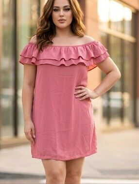 NWT | PLUS 2X | Tiered Ruffle Mini Dress with pockets